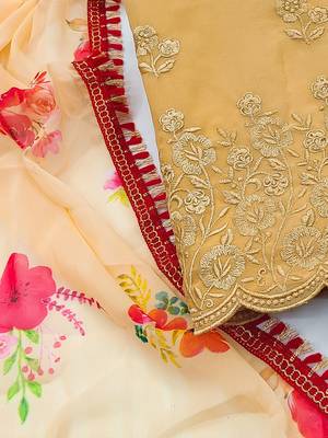 Yellow & Cream Embroidered Silk Georgette Unstitched Dress Material 3