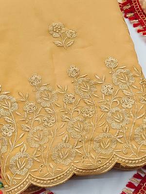 Yellow & Cream Embroidered Silk Georgette Unstitched Dress Material 4