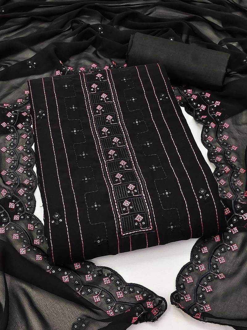 Floral Embroidered Silk Georgette Unstitched Dress Material