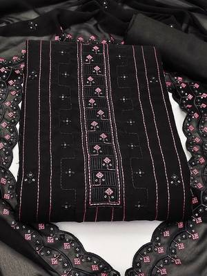 Floral Embroidered Silk Georgette Unstitched Dress Material 2