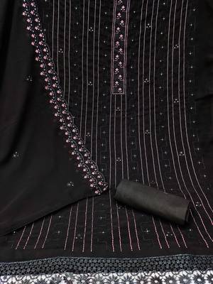Floral Embroidered Silk Georgette Unstitched Dress Material 3