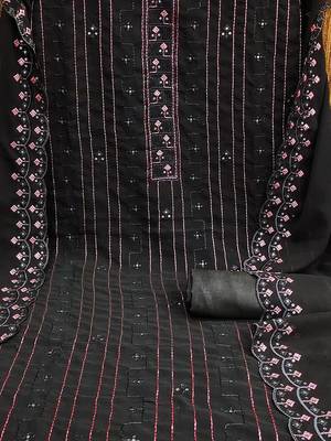 Floral Embroidered Silk Georgette Unstitched Dress Material 5