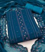 Teal & Pink Embroidered Silk Georgette Unstitched Dress Material