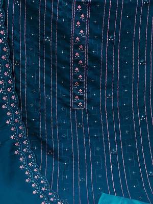 Teal & Pink Embroidered Silk Georgette Unstitched Dress Material 4