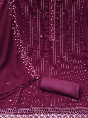 Ethnic Motifs Sequinned Embroidered Unstitched Dress Material 3