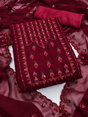 Embroidered Silk Georgette Unstitched Dress Material 1