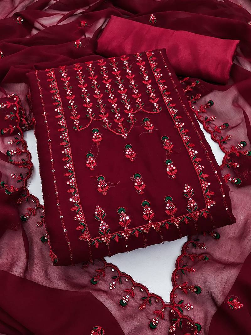Embroidered Silk Georgette Unstitched Dress Material