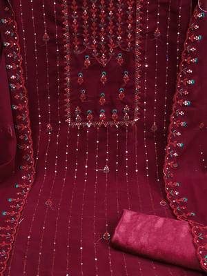 Embroidered Silk Georgette Unstitched Dress Material 3