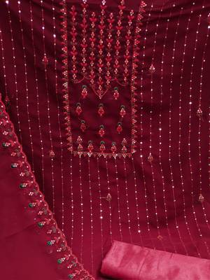 Embroidered Silk Georgette Unstitched Dress Material 4