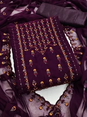 Embroidered Silk Georgette Unstitched Dress Material 1