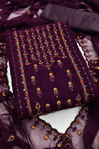 Embroidered Silk Georgette Unstitched Dress Material