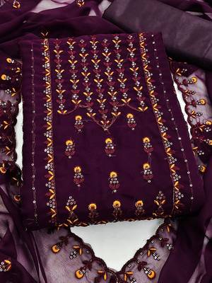 Embroidered Silk Georgette Unstitched Dress Material 2