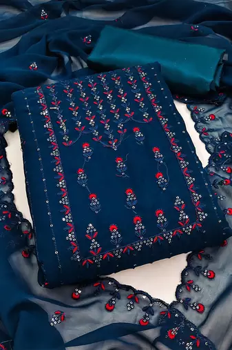 Floral Embroidered Silk Georgette Unstitched Dress Material
