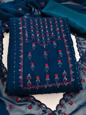 Floral Embroidered Silk Georgette Unstitched Dress Material 2