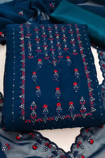 Floral Embroidered Silk Georgette Unstitched Dress Material