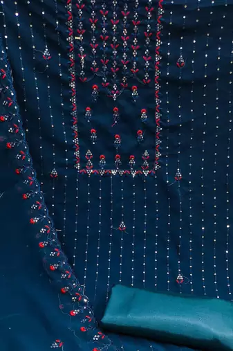 Floral Embroidered Silk Georgette Unstitched Dress Material
