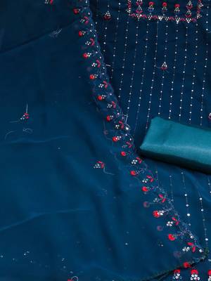 Floral Embroidered Silk Georgette Unstitched Dress Material 4