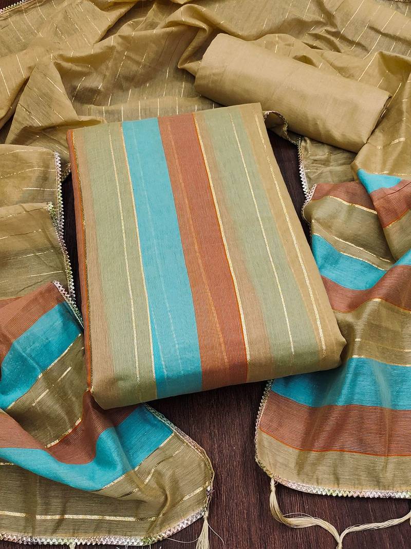 Striped Unstitched Dress Material