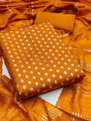 Orange Unstitched Dress Material 1