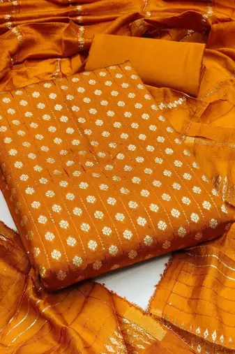 Orange Unstitched Dress Material