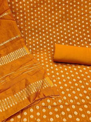 Orange Unstitched Dress Material 3