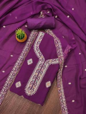 Embroidered Silk Georgette Unstitched Dress Material 1