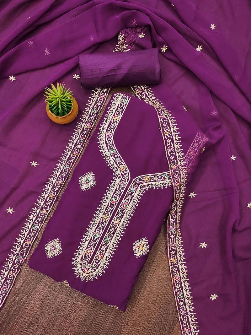 Embroidered Silk Georgette Unstitched Dress Material