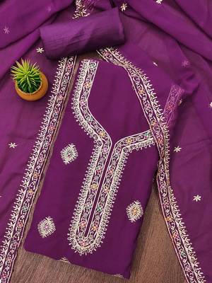 Embroidered Silk Georgette Unstitched Dress Material 2