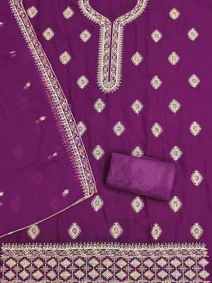 Embroidered Silk Georgette Unstitched Dress Material 3