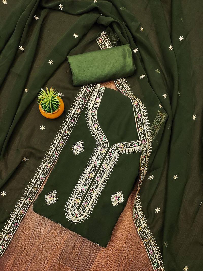 Embroidered Silk Georgette Unstitched Dress Material