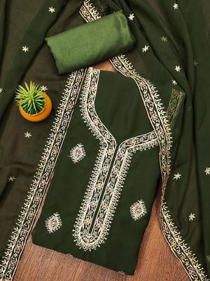 Embroidered Silk Georgette Unstitched Dress Material 2