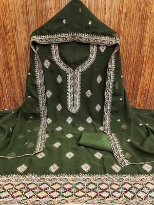Embroidered Silk Georgette Unstitched Dress Material 3
