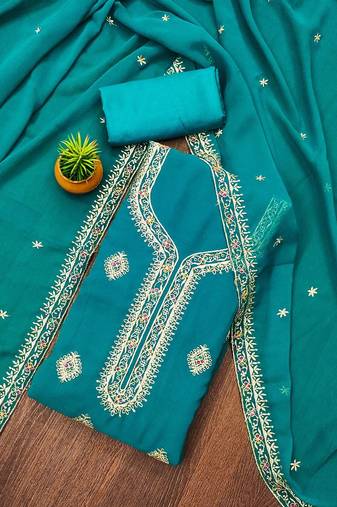 Floral Embroidered Silk Georgette Unstitched Dress Material