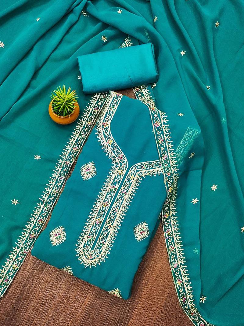 Floral Embroidered Silk Georgette Unstitched Dress Material