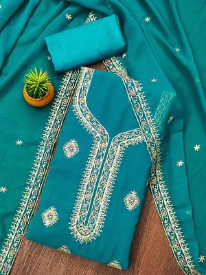 Floral Embroidered Silk Georgette Unstitched Dress Material 2