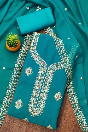 Floral Embroidered Silk Georgette Unstitched Dress Material