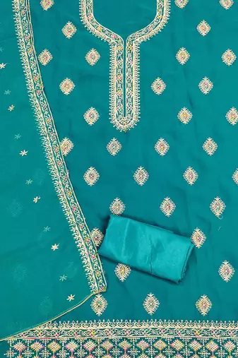 Floral Embroidered Silk Georgette Unstitched Dress Material