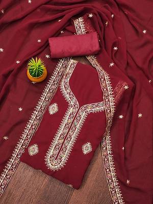 Floral Embroidered Silk Georgette Unstitched Dress Material 1