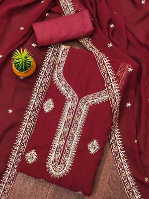 Floral Embroidered Silk Georgette Unstitched Dress Material 2