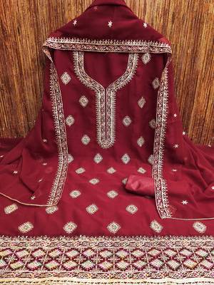 Floral Embroidered Silk Georgette Unstitched Dress Material 3