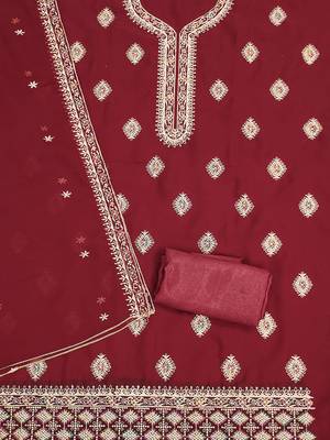 Floral Embroidered Silk Georgette Unstitched Dress Material 4