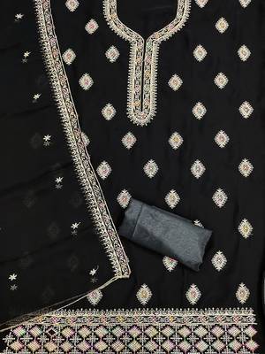 Embroidered Silk Georgette Unstitched Dress Material 4
