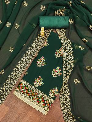 Ethnic Motifs Embroidered Silk Georgette Unstitched Dress Material 1