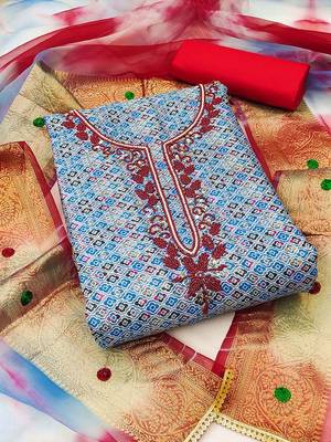 Embroidered Pure Cotton Unstitched Dress Material 1