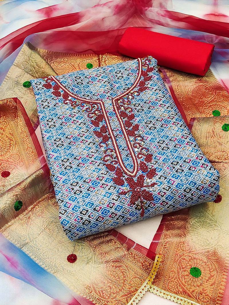 Embroidered Pure Cotton Unstitched Dress Material