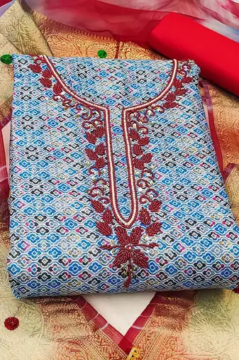 Embroidered Pure Cotton Unstitched Dress Material