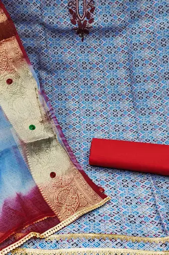 Embroidered Pure Cotton Unstitched Dress Material