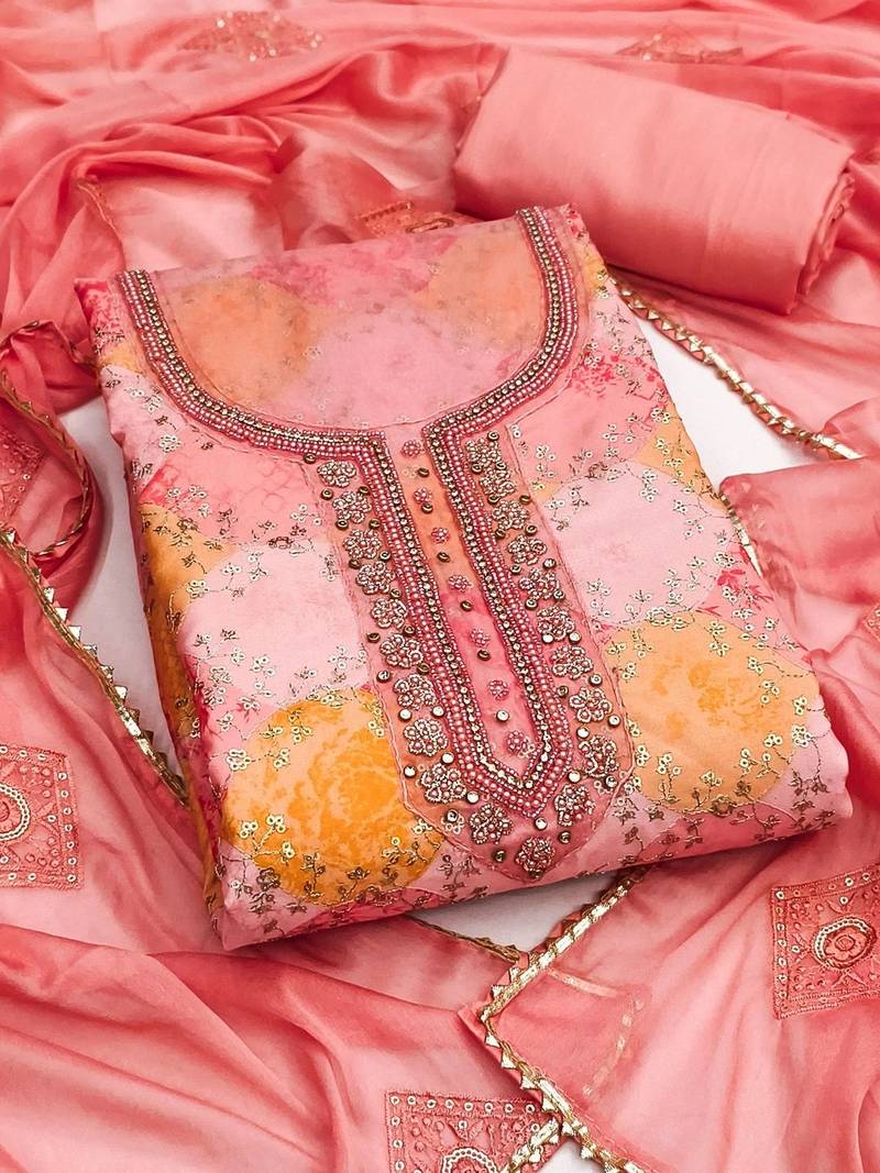 Embroidered Semi-Stitched Dress Material
