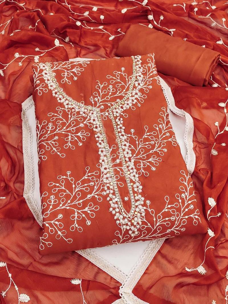 Embroidered Pure Cotton Semi-Stitched Dress Material