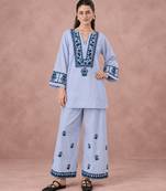 Dusty lavender cotton flex embroidered kurta pant set